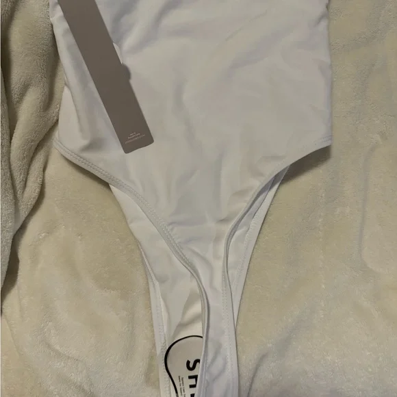 White Strapless Swimsuit with Gold Accent - Picture 9 of 10